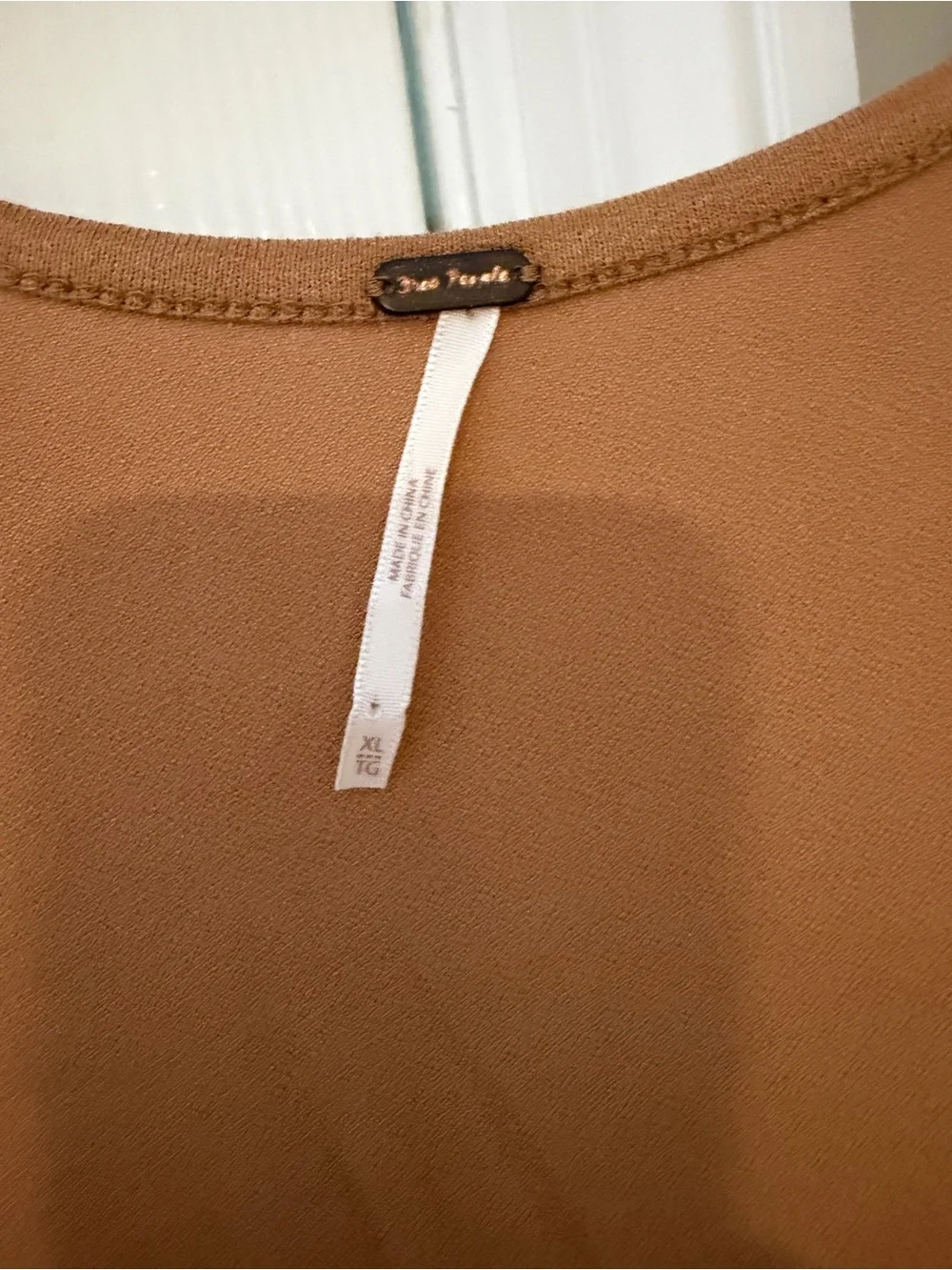 Free People Lace-Front Long Sleeve Tee in Camel